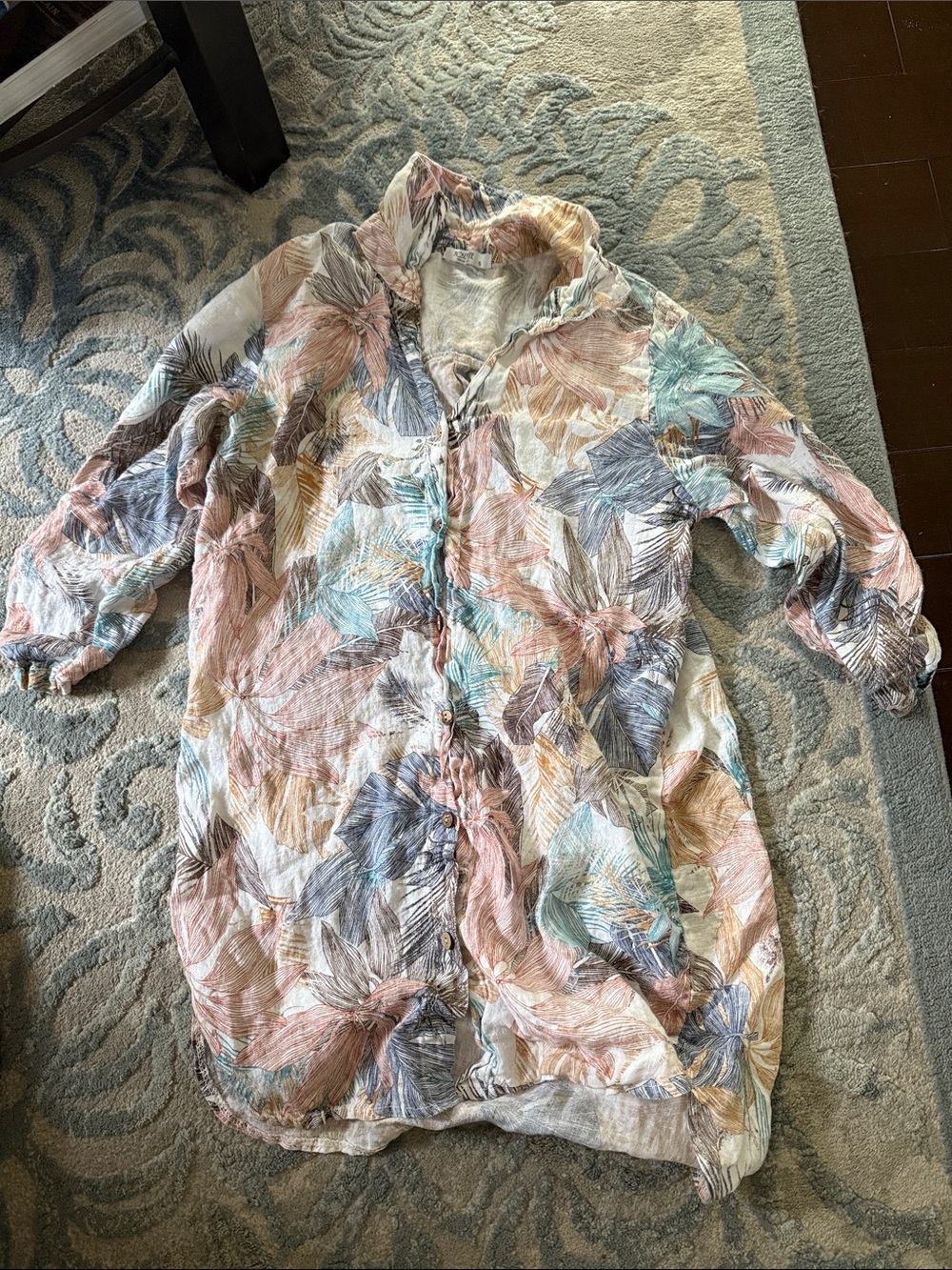 Lightweight Floral Leaf Print Longline cover up- Pastel Multi